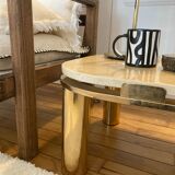 Table d’appoint travertin et laiton  vintage