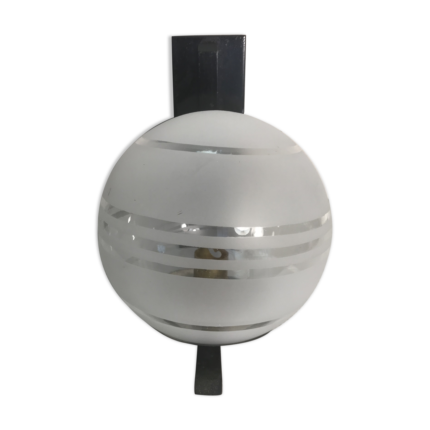 Vintage wall sconce ball-shaped glass reflector and black metal sconce