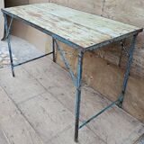 Old folding table in Burmese teak and steel