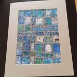Modern painting with geometric patterns on cardboard