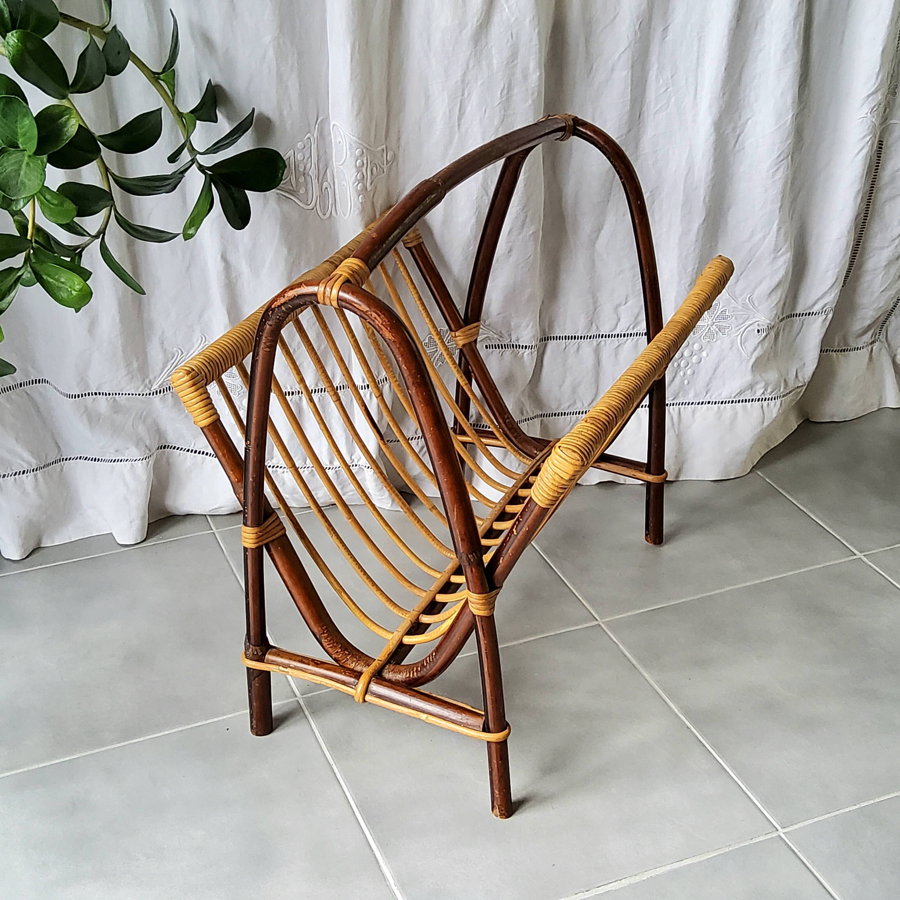 Bamboo and rattan magazine rack