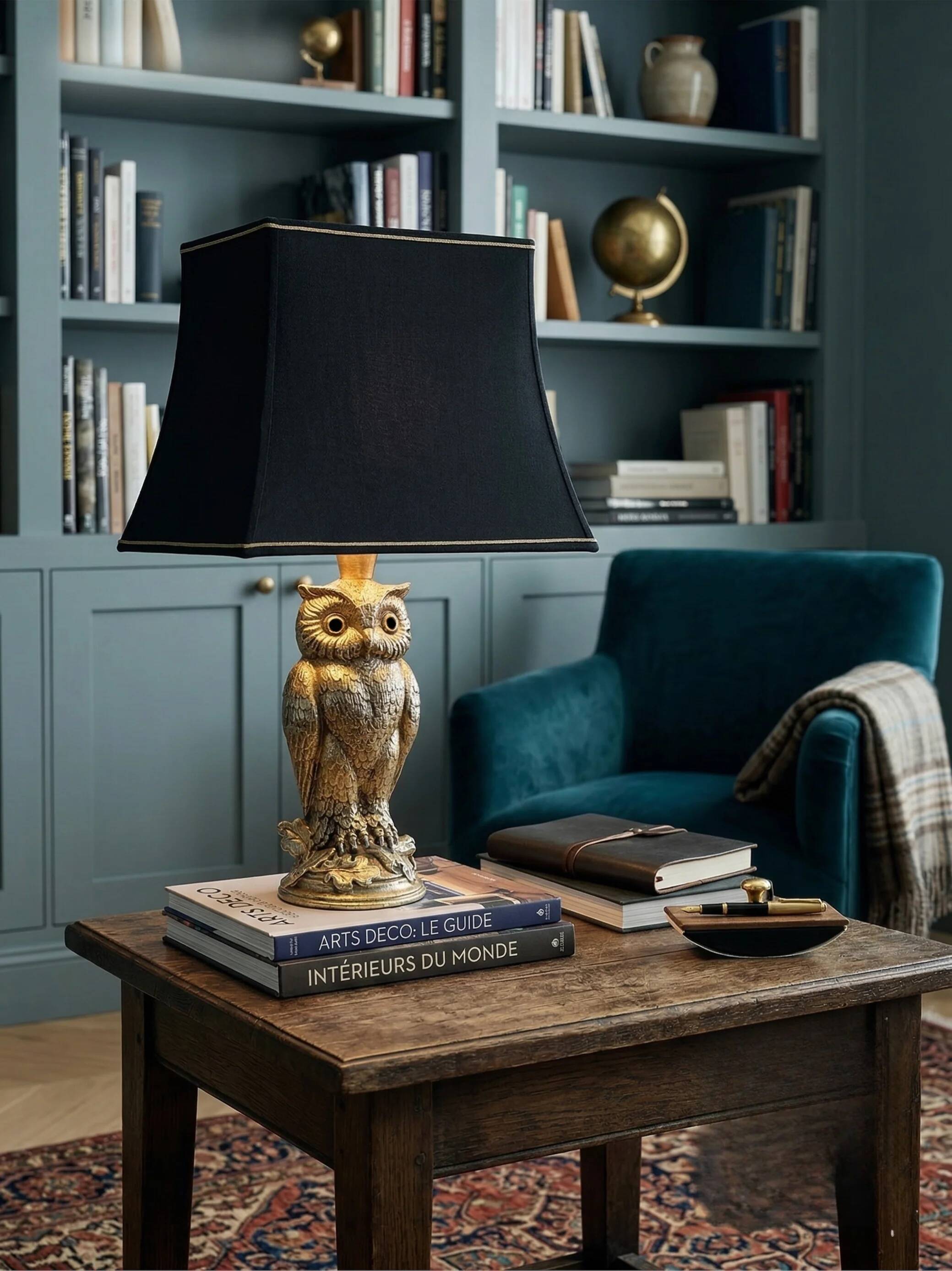 Vintage owl lamp in gold metal – Deknudt – Hollywood Regency style