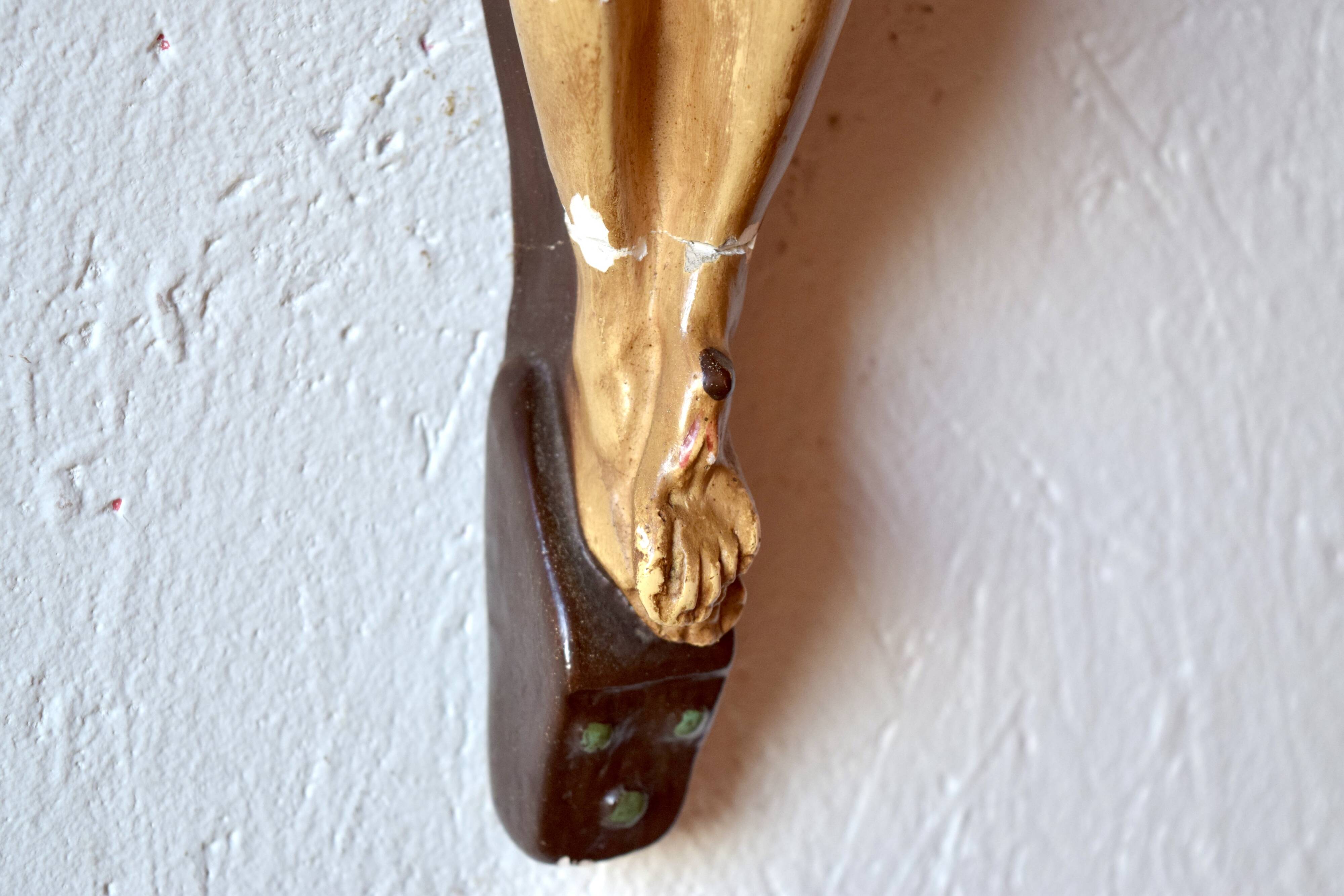 Plaster hanging icon - sculpture of Jesus in crucifixion position