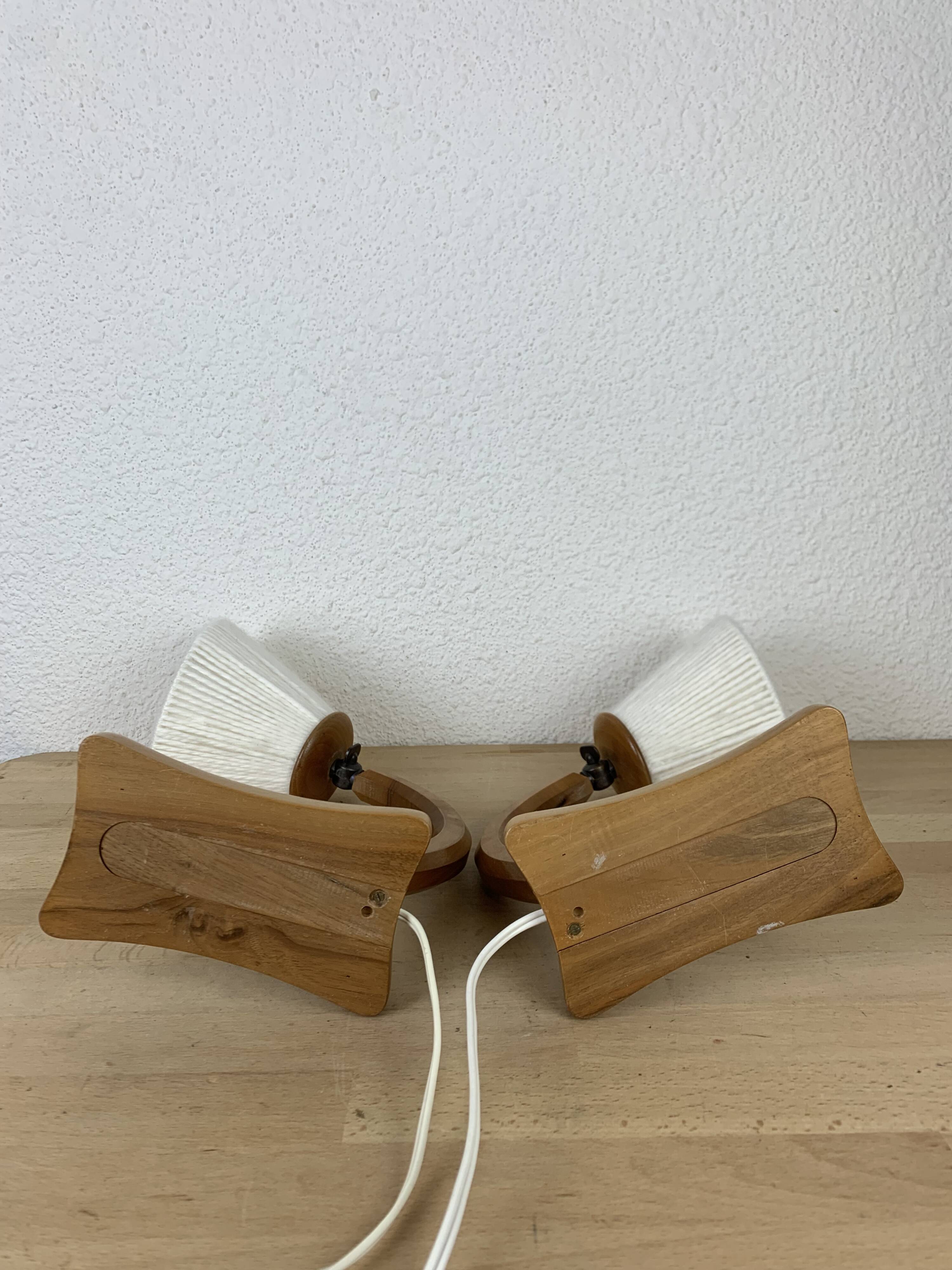 Pair of art deco lamps in curved wood and wool