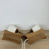 Pair of art deco lamps in curved wood and wool