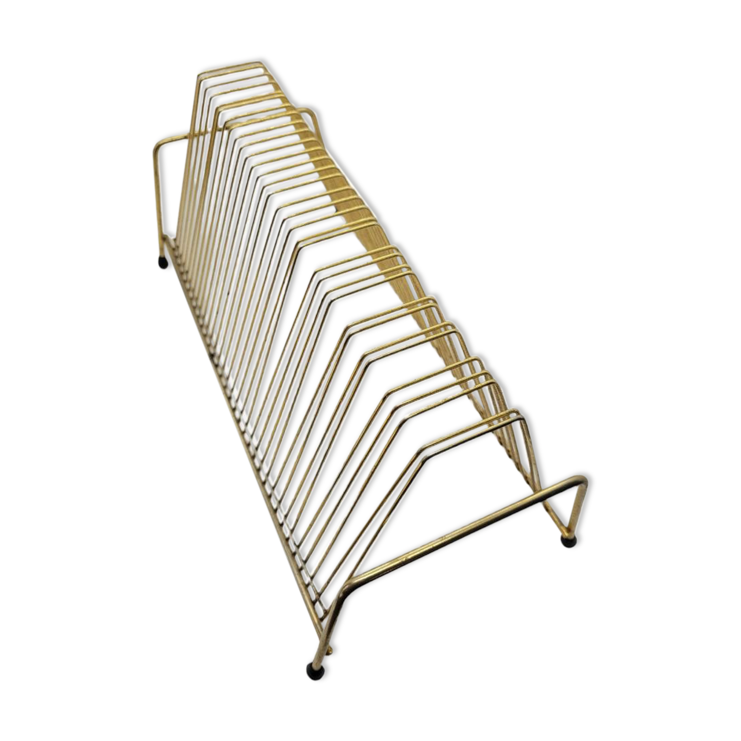 Vintage brass vinyl holder with black legs