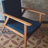 Danish teak lounge chair with sea blue-green  fabric, 1960s