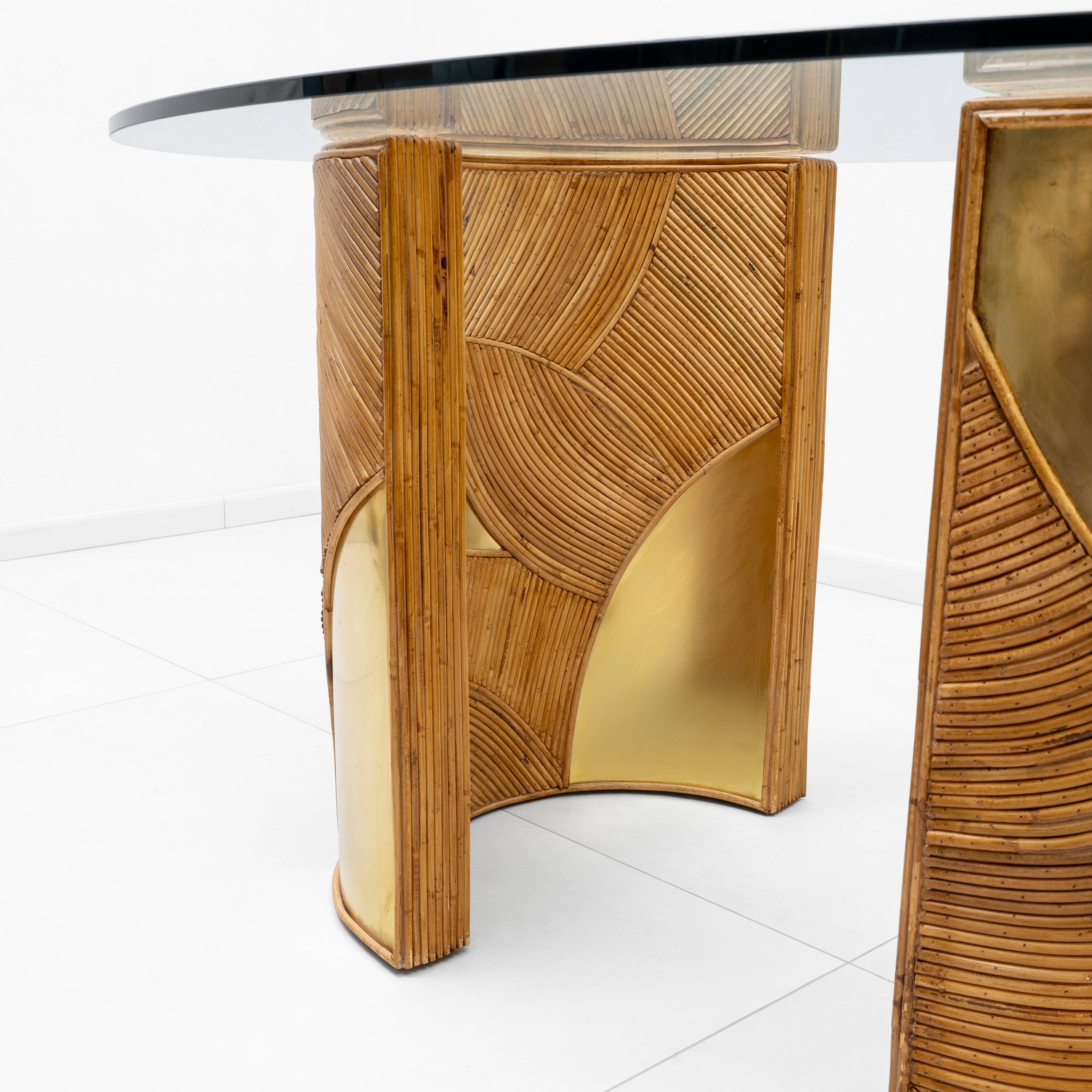 Mid-Century Modern Italian Rattan and Brass Dining Table by Vivai del Sud