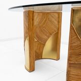 Mid-Century Modern Italian Rattan and Brass Dining Table by Vivai del Sud