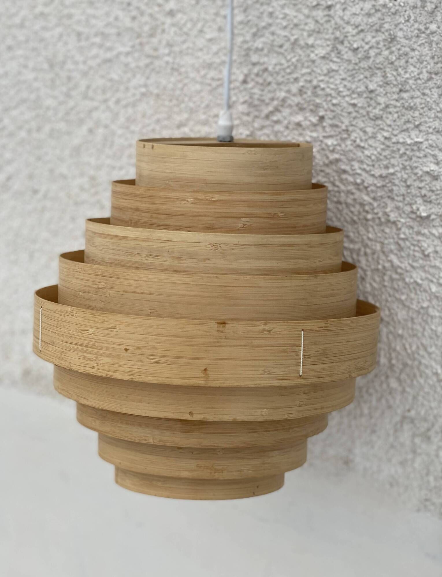 Scandinavian design pendant light from the 1960s in cylindrical wooden slats