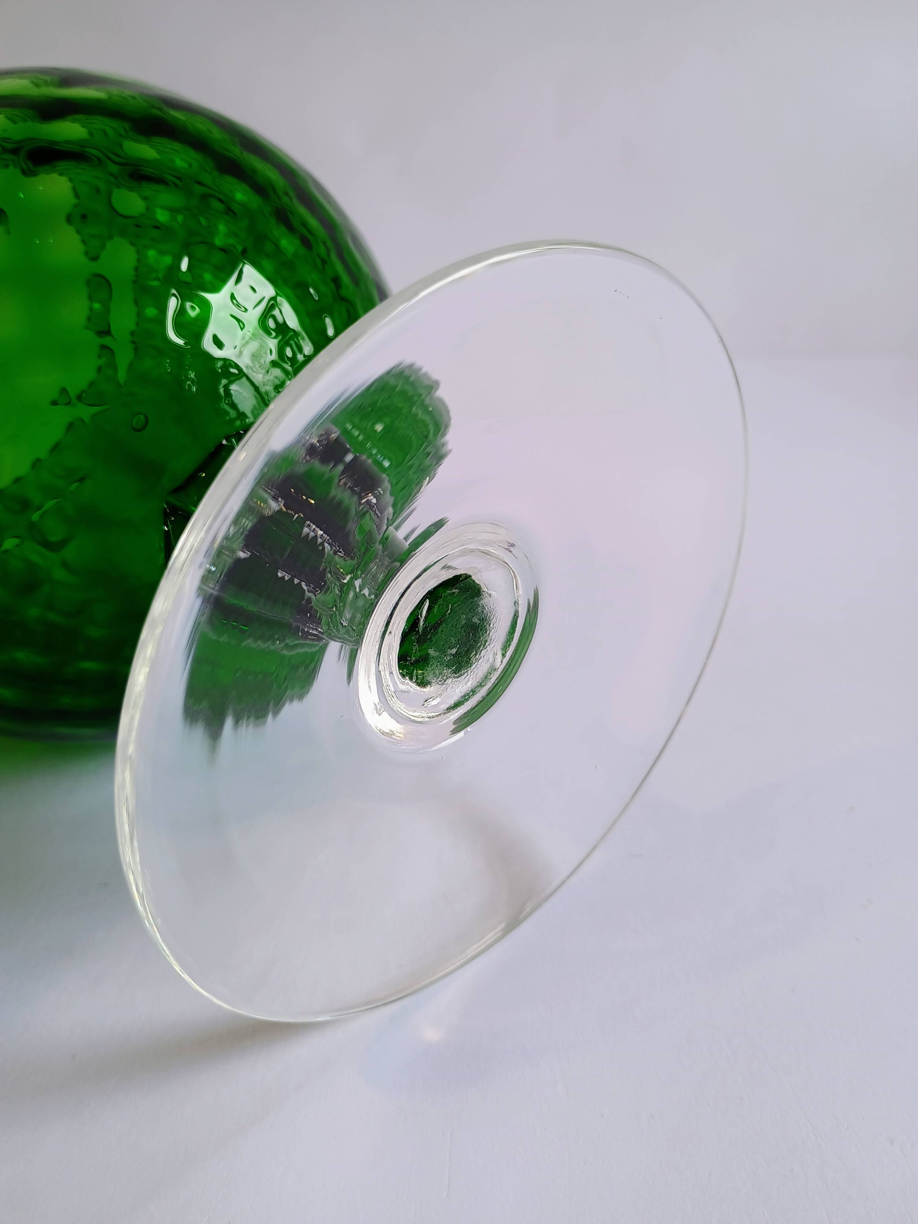 Vintage Green Glass Footed Vase