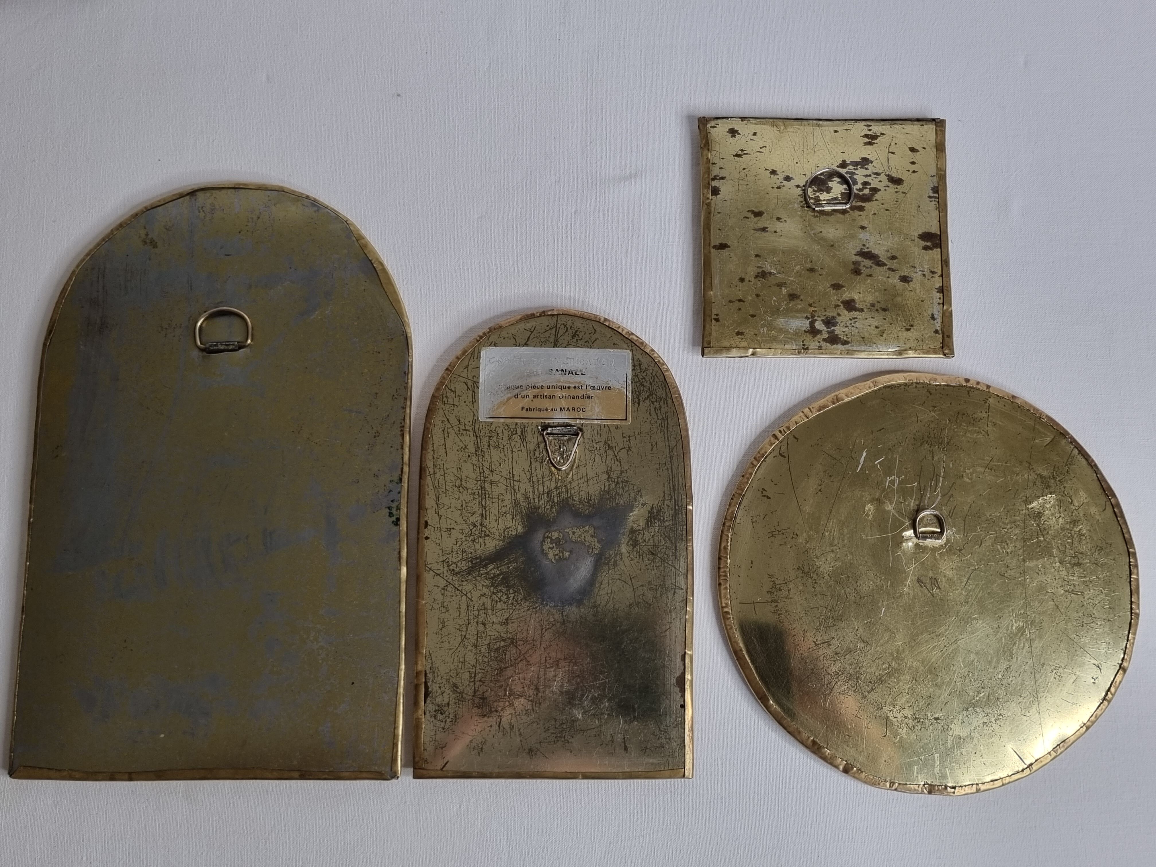 Set of 4 Moroccan mirrors in vintage brass 27 cm
