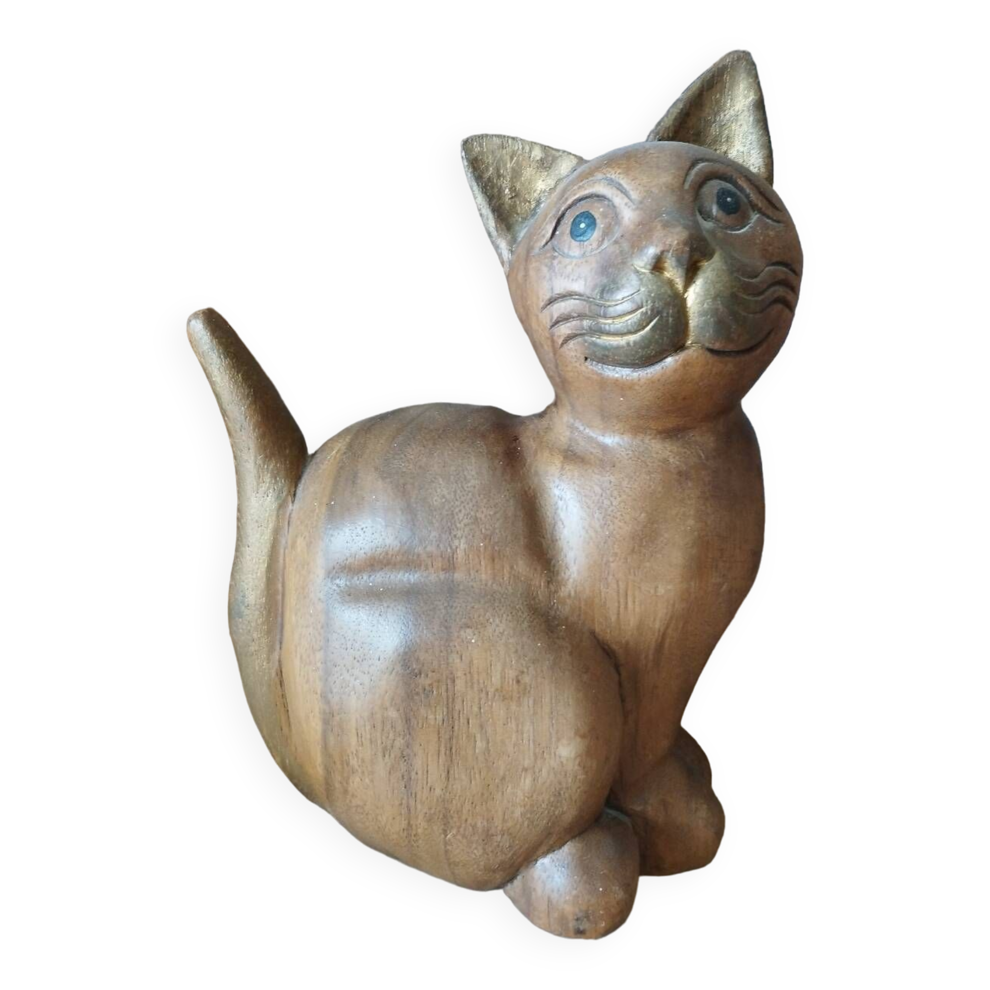 Wooden cat sculpture