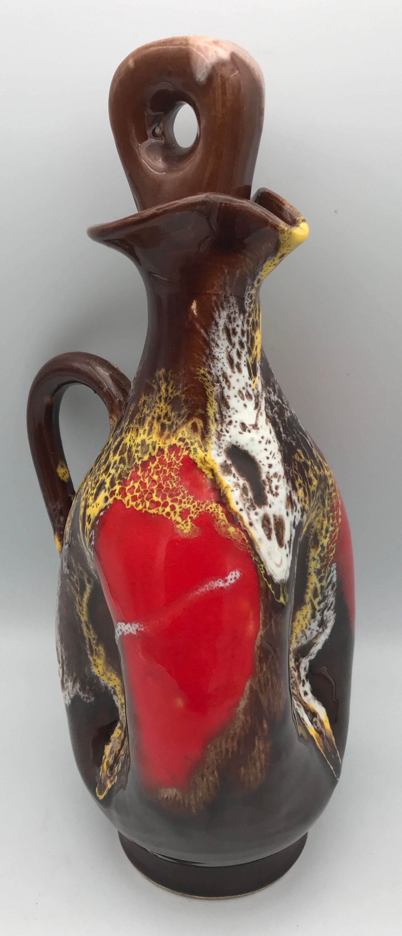 Ceramic bottle of vallauris polychrome enamel 25 cm