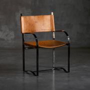 Cognac Leather Armchair, Black Lacquer Steel Frame, Belgium, 1960s