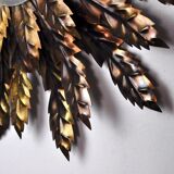 Floral wall lamp sun, golden metal, italy, 1970