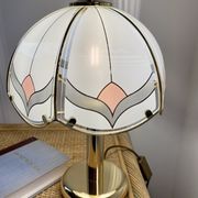 Pair of tiffany bedside lamp in glass and brass AF Cinquanta, Italy