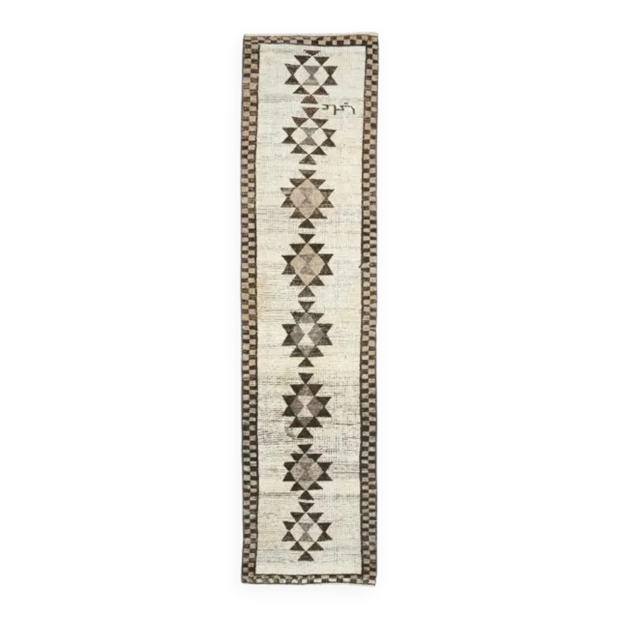 1970s Vintage Turkish Oushak Diamond Wool Runner 83x343