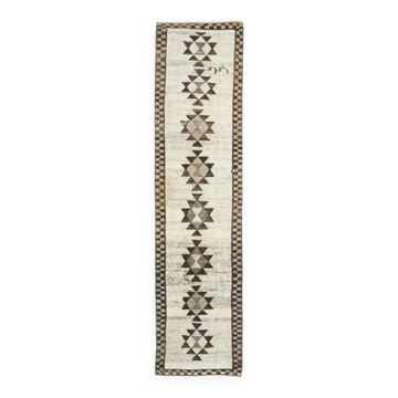 1970s Vintage Turkish Oushak Diamond Wool Runner 83x343