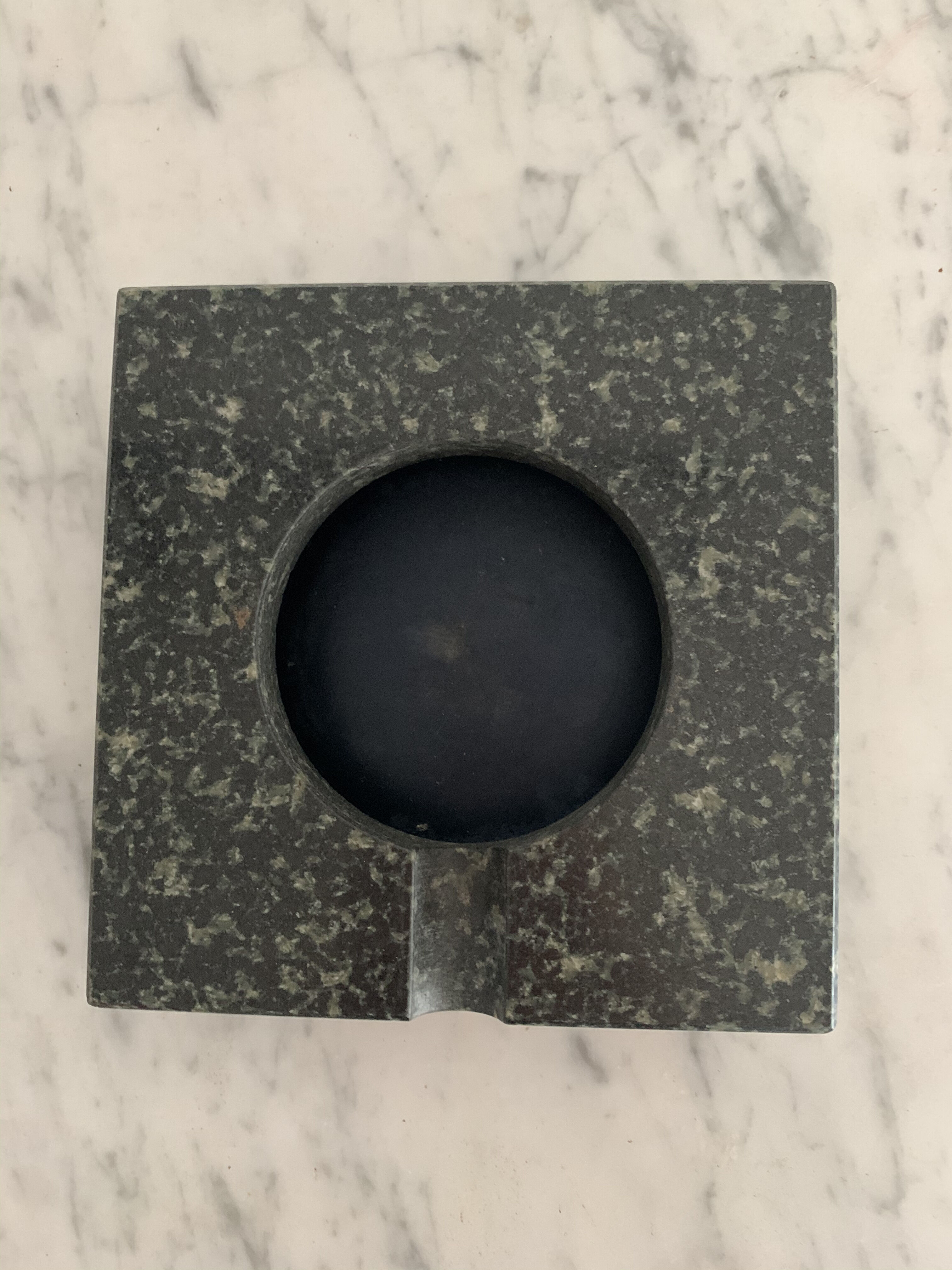 Black black square marble ashtray speckled green