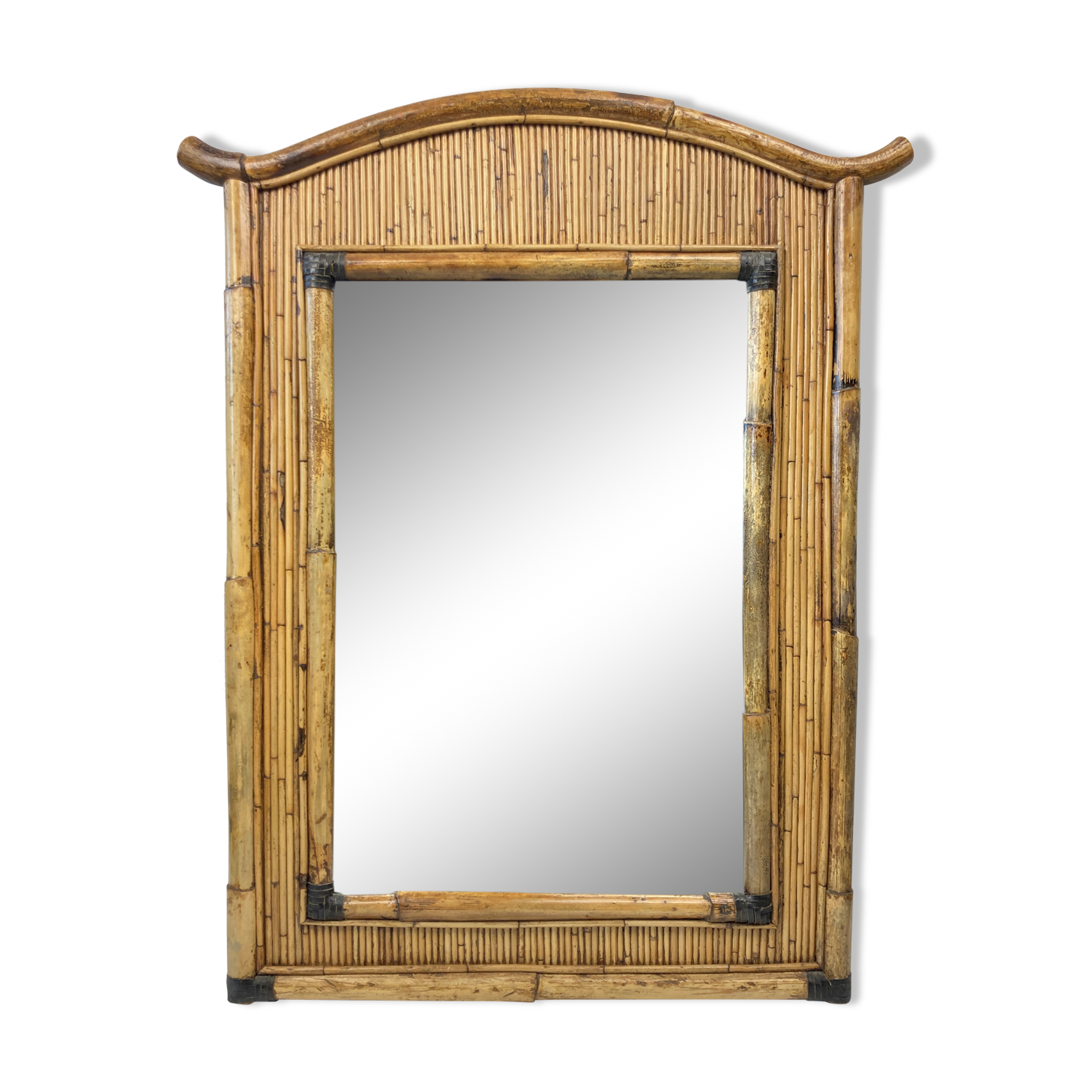 Midcentury palm regency bamboo rattan pencil reed mirror