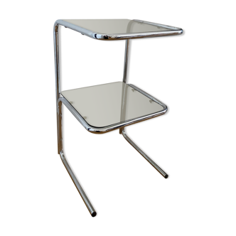 Chrome metal table and smoked glass