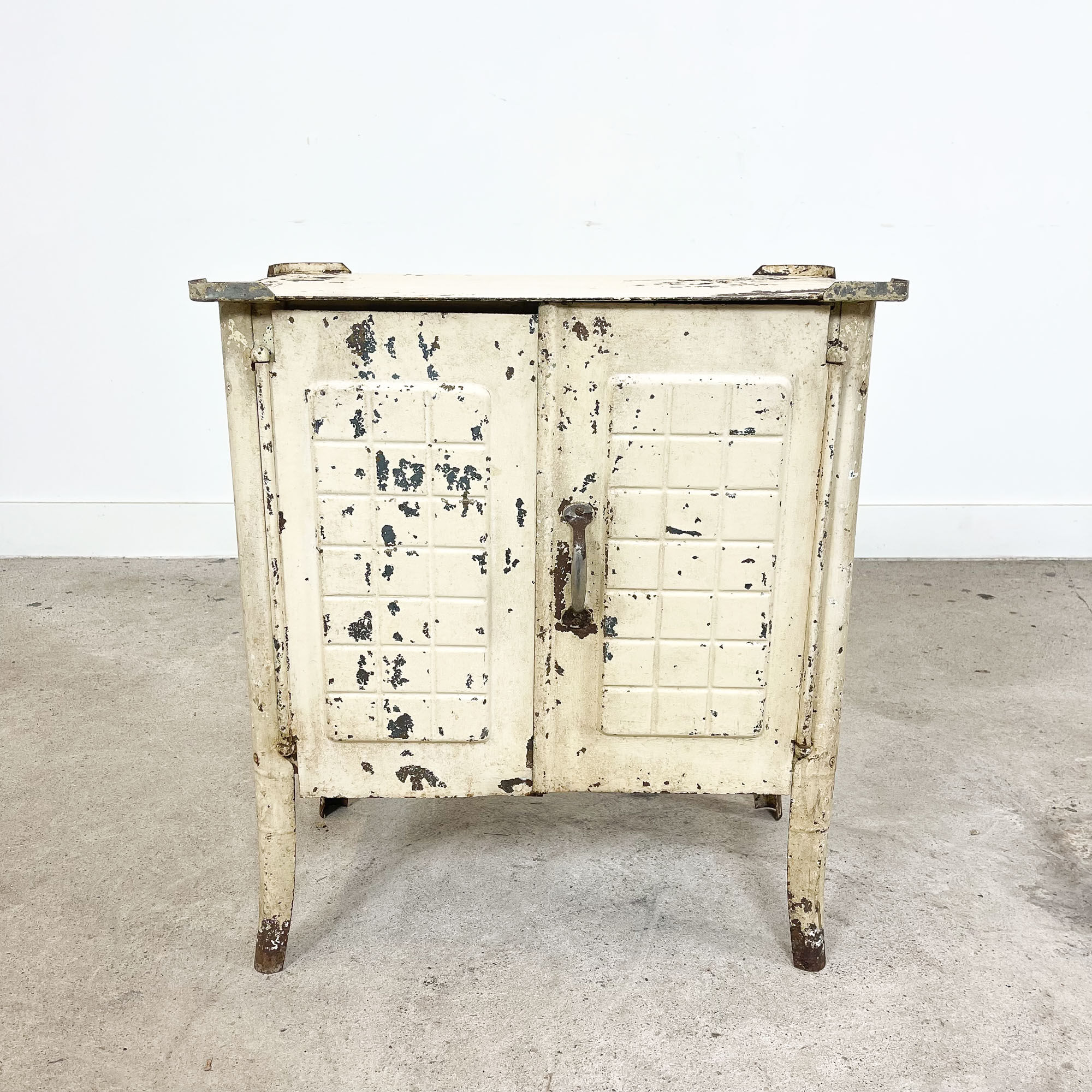 Vintage industrial painted metal nightstand cabinet