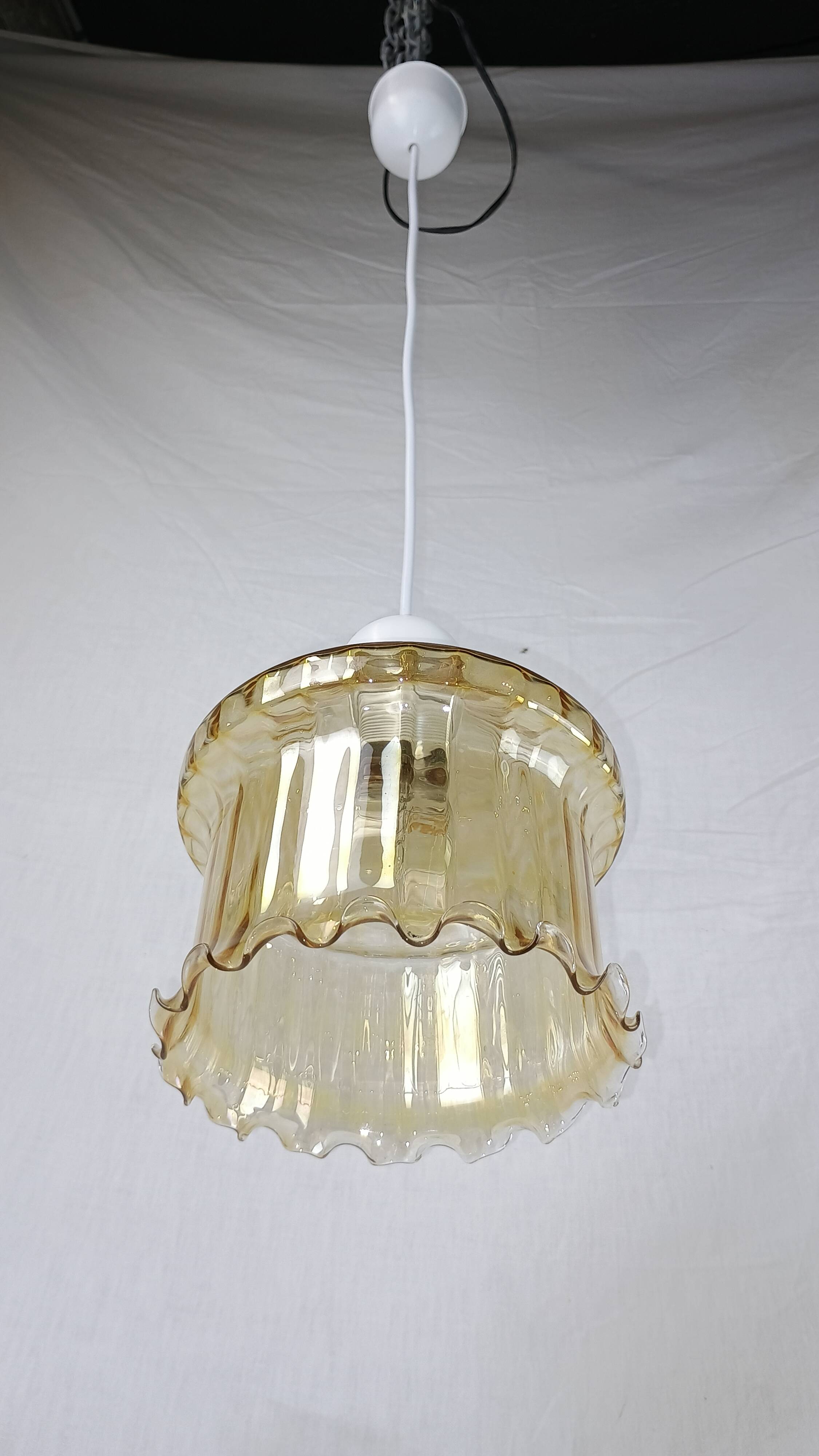Venini Vintage Murano Glass Amber Pendant Light