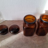 Pair of vintage amber glass jars