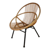Fauteuil rotin enfant piètement métal 1950
