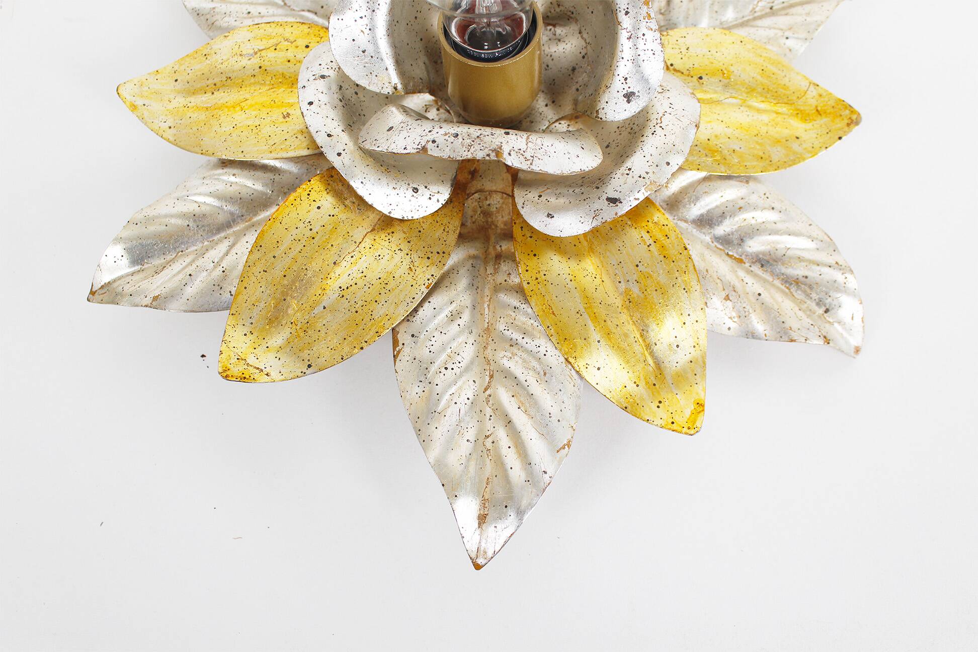 Wonderful gilded florentine flush mount lights, Italy 1970's