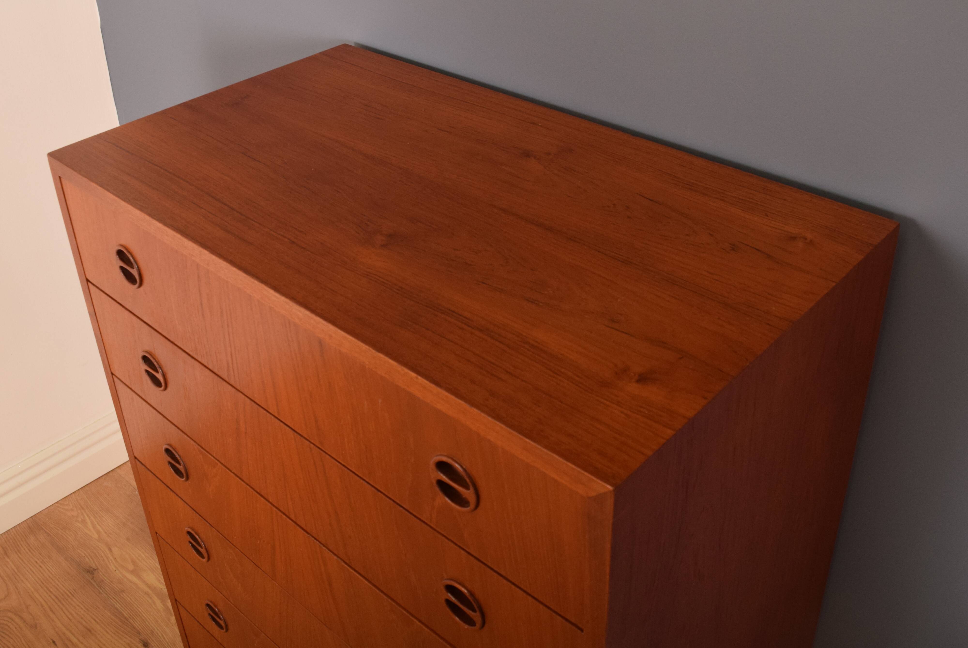 Restored Danish Teak Retro 1960s Tall Chest Of Drawers