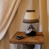 Table lamp in enamelled stoneware and handmade lampshade