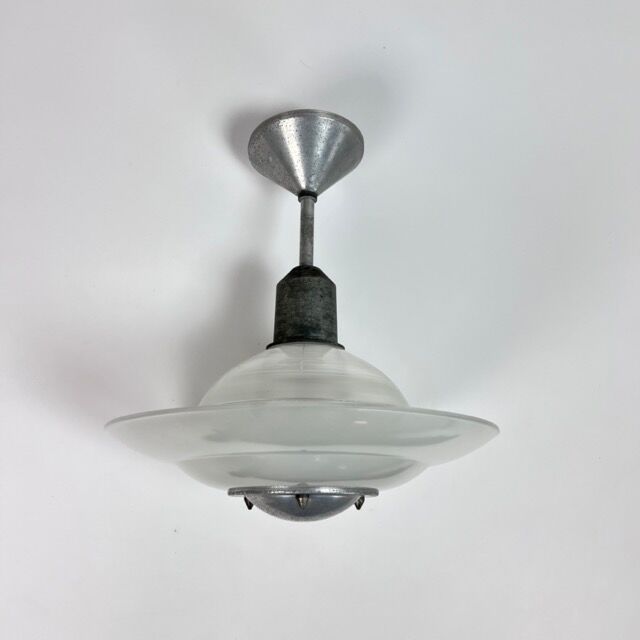 Art deco glass and steel ceiling lamp, 1920