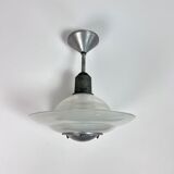 Art deco glass and steel ceiling lamp, 1920