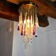 Venini waterfall ceiling lamp, murano crystals, two-tone purple and white, Italy, 1960