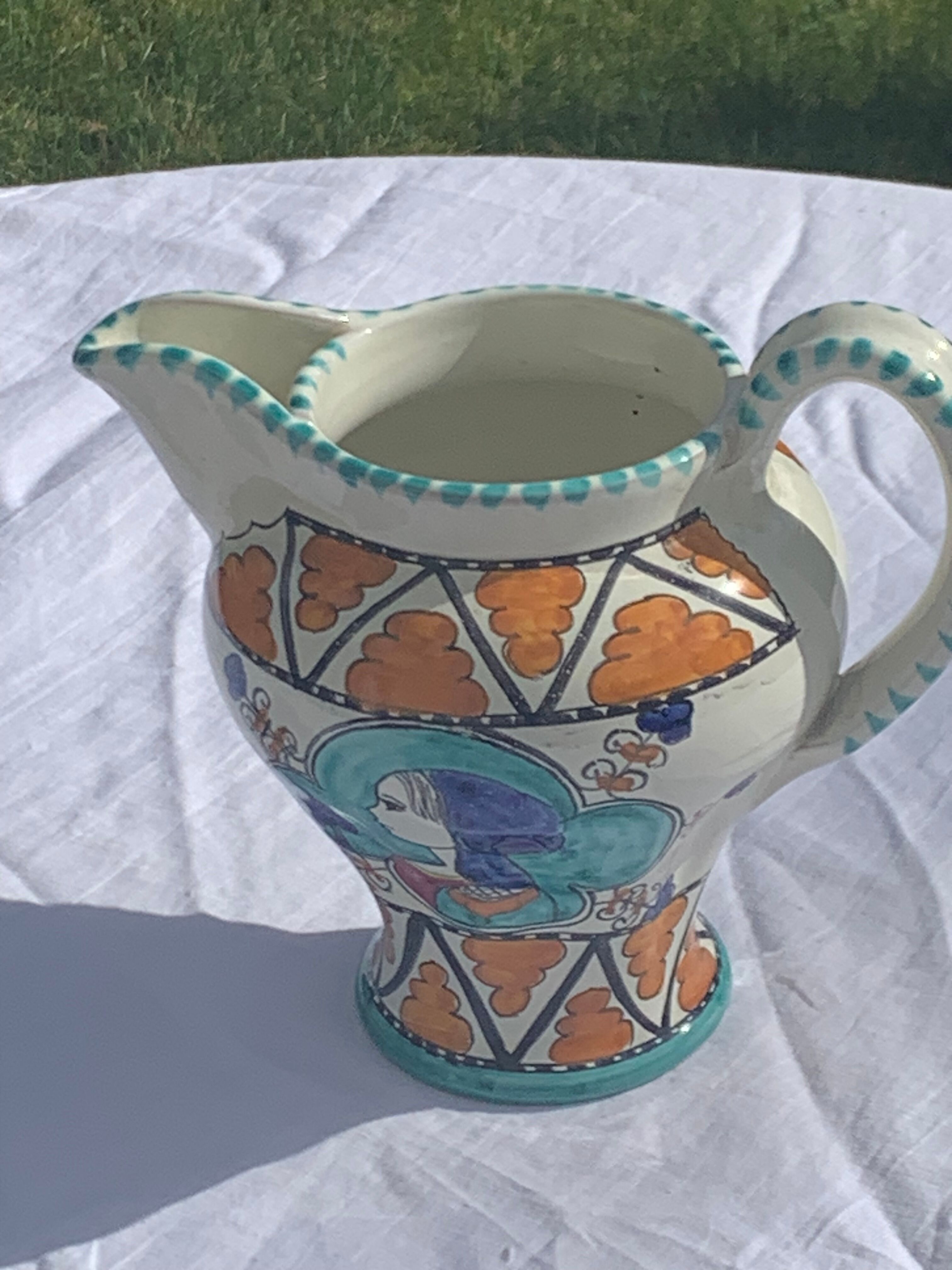 Glazed ceramic jug pottery Orvieto made in italy vintage