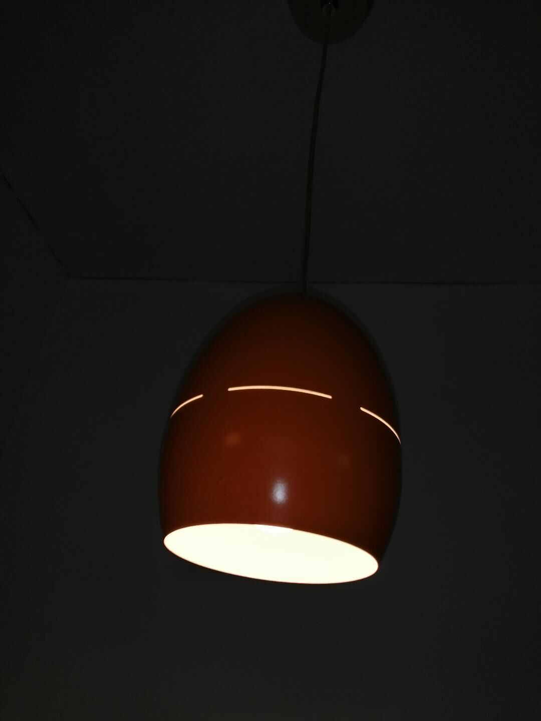 Suite of 3 vintage orange pendant lamps 70s