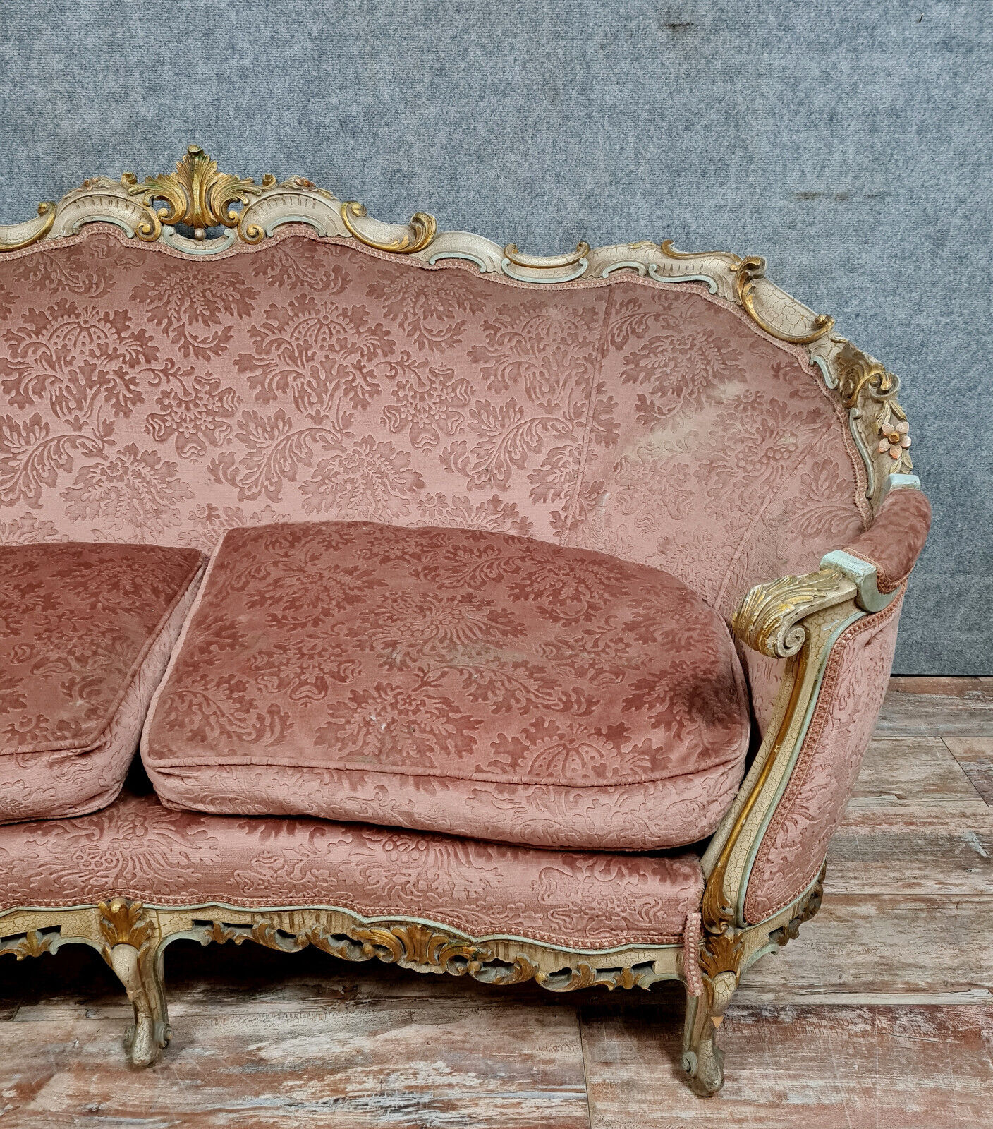 Banquette basket Louis XV Venetian lacquered and gilded wood circa 1900