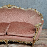 Banquette basket Louis XV Venetian lacquered and gilded wood circa 1900