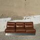 Three-seater sofa in brushed aluminum and brown leather, France, 1970