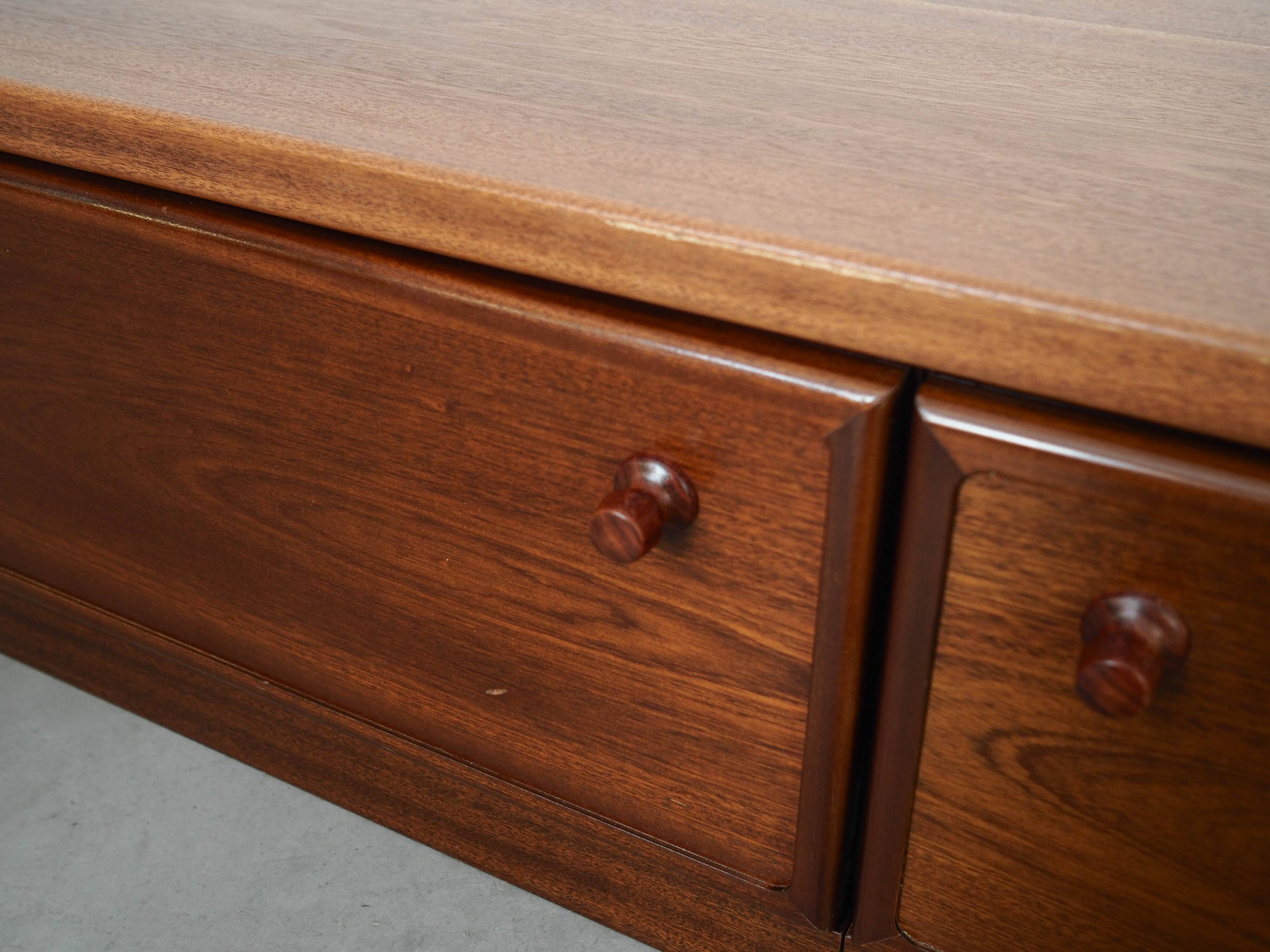 Low mahogany furniture, Danish design, 1970s, made in Denmark.