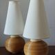 Pair of vintage lamps in rattan and ceramic