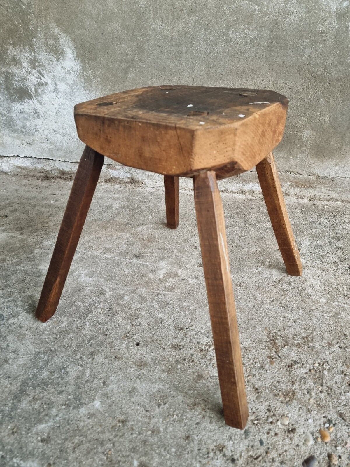 Antique stool oak plant table