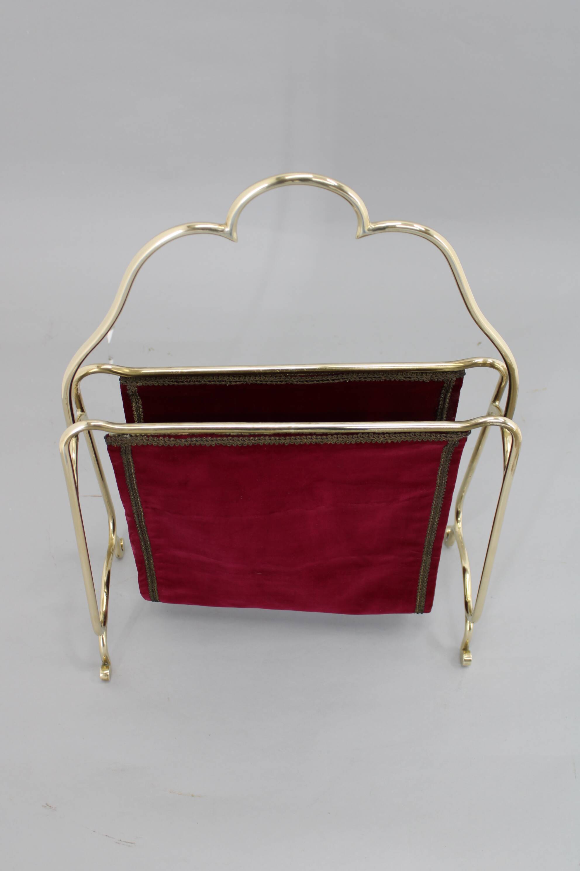 1950s Brass and Fabric Magazine Stand, Italy