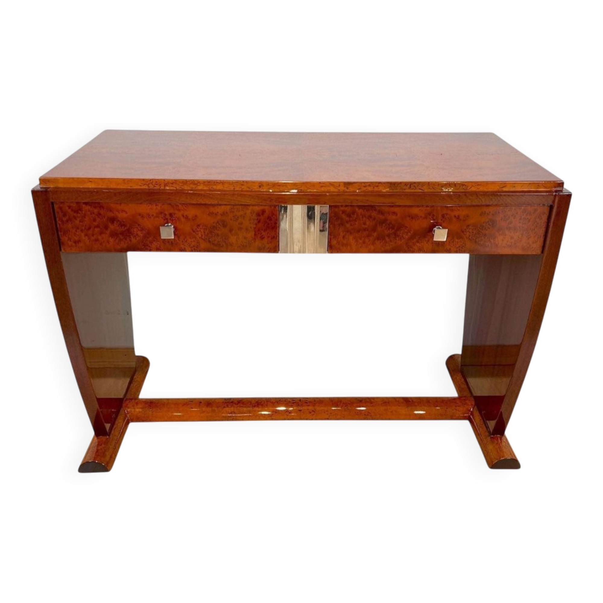 Art Deco Console Table in Thuja Roots, Birch and Silver-Plate, France, 1925