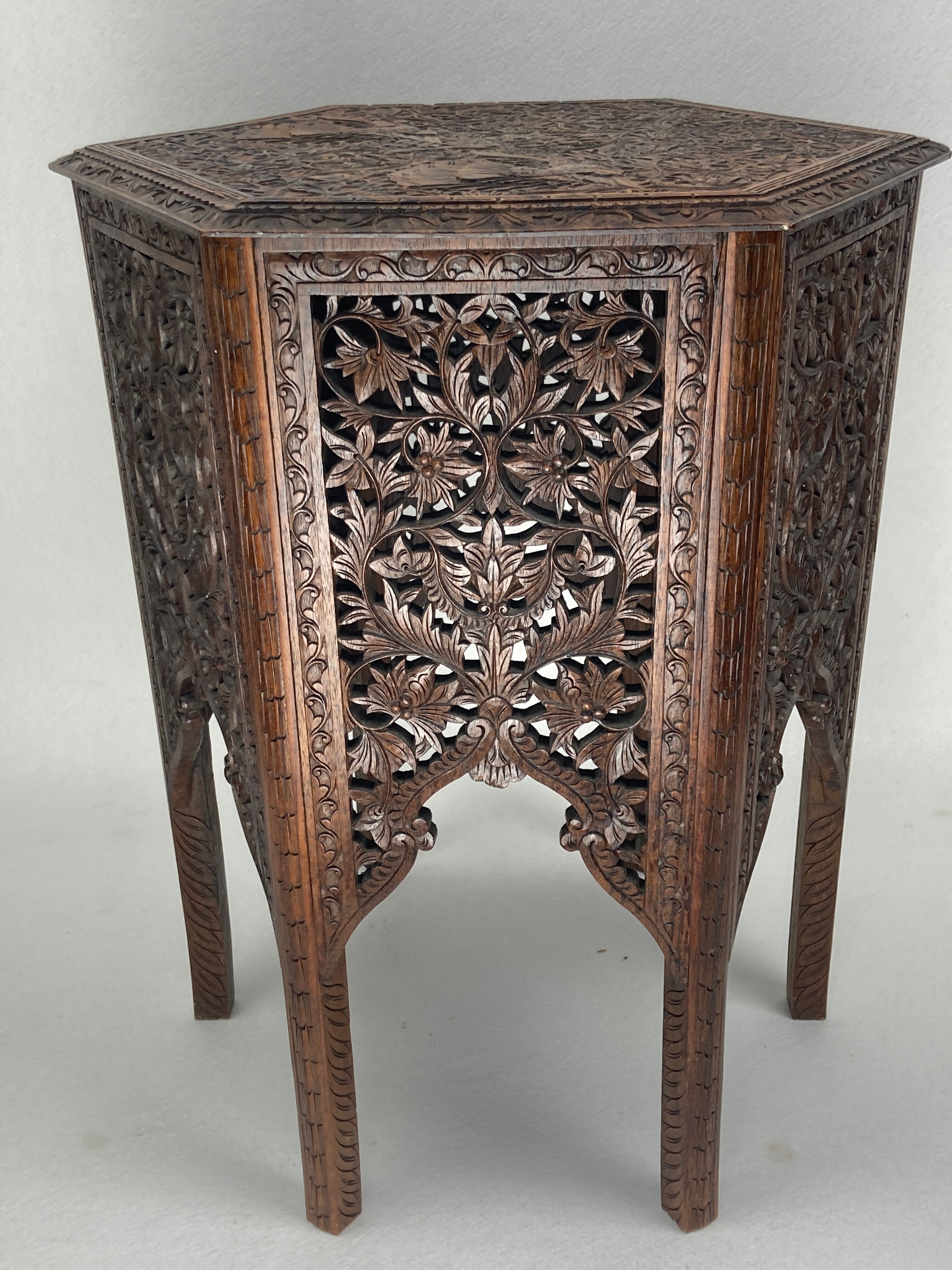 Antique 19th century burmese hand carved side or end table