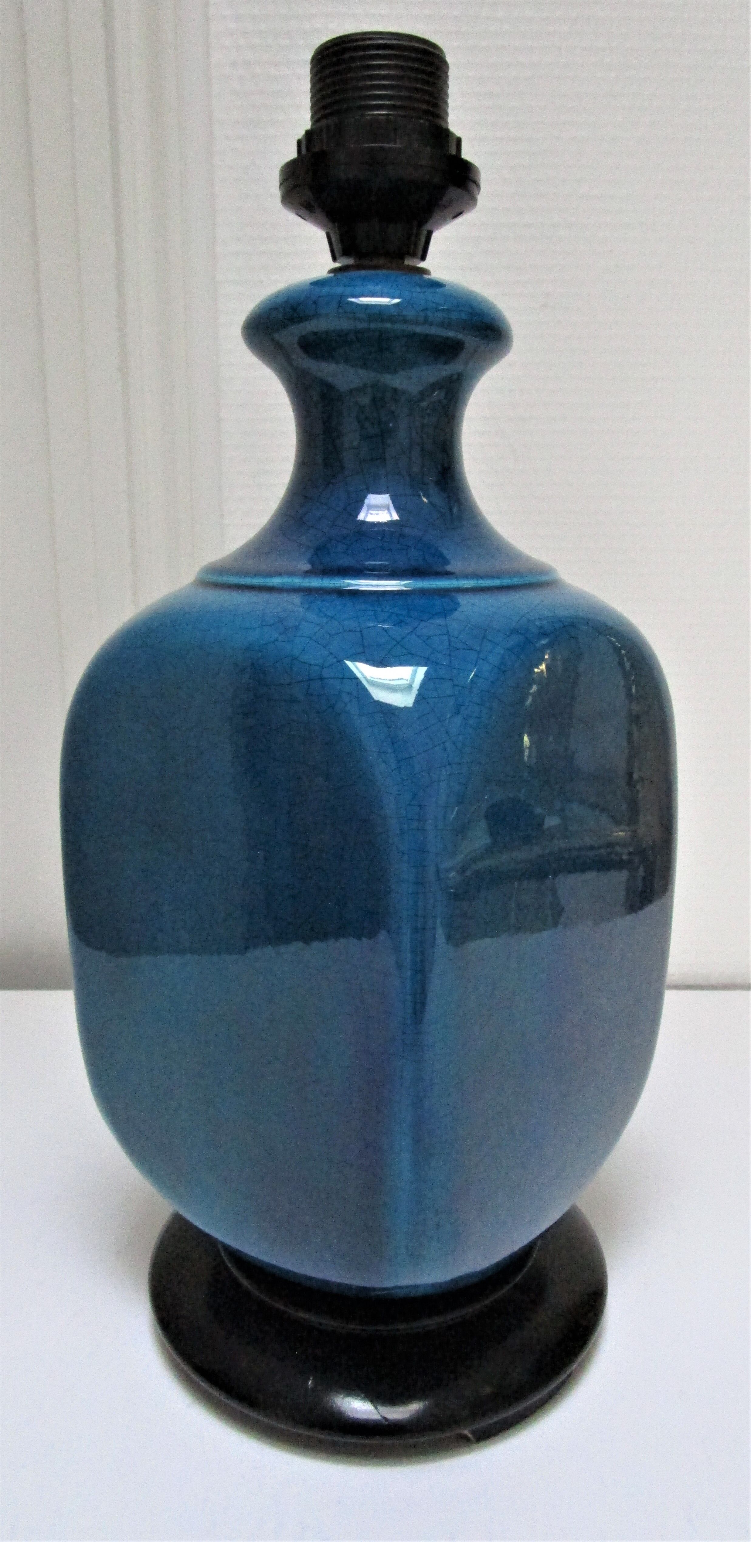 70s cracked blue ceramic lamp