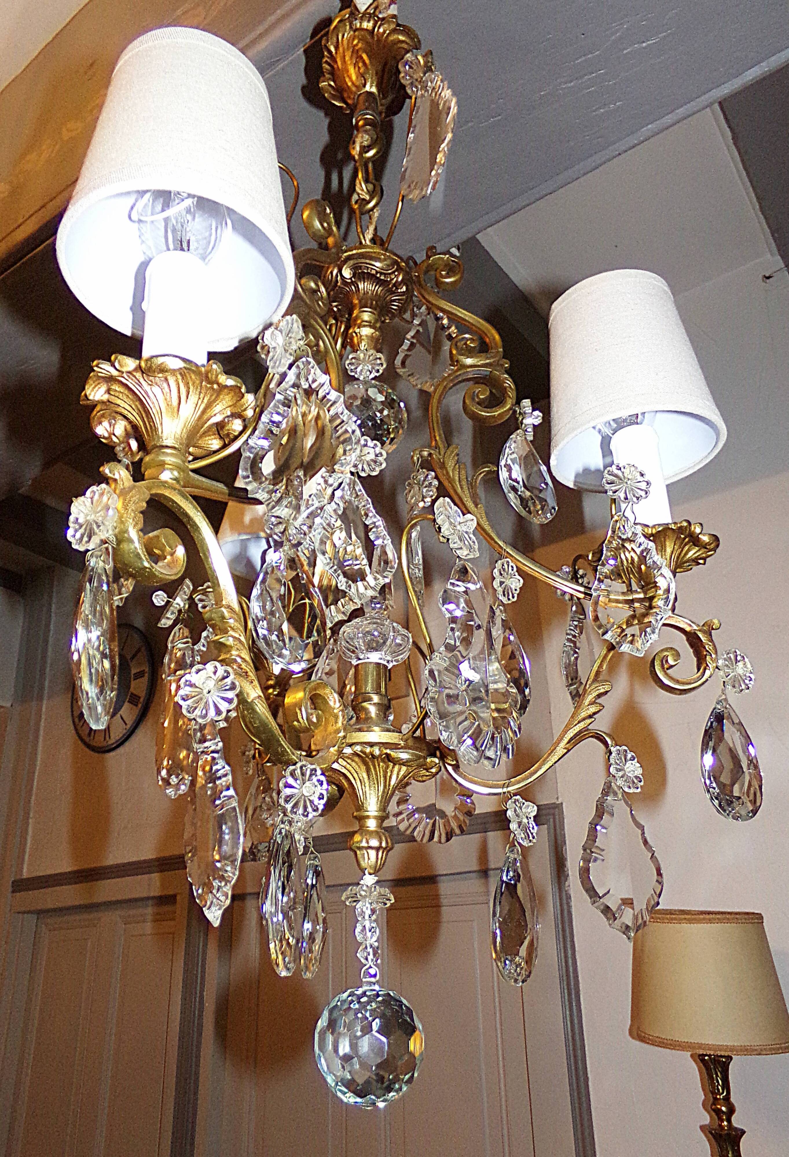 Antique Brass Chandelier with Antique Tassels and Lampshades
