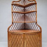 1960s vintage corner rattan bookshelf